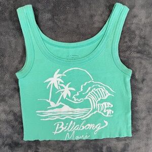 Billabong Maui Cropped Tank Top, Green, Tropical Beach Design XS